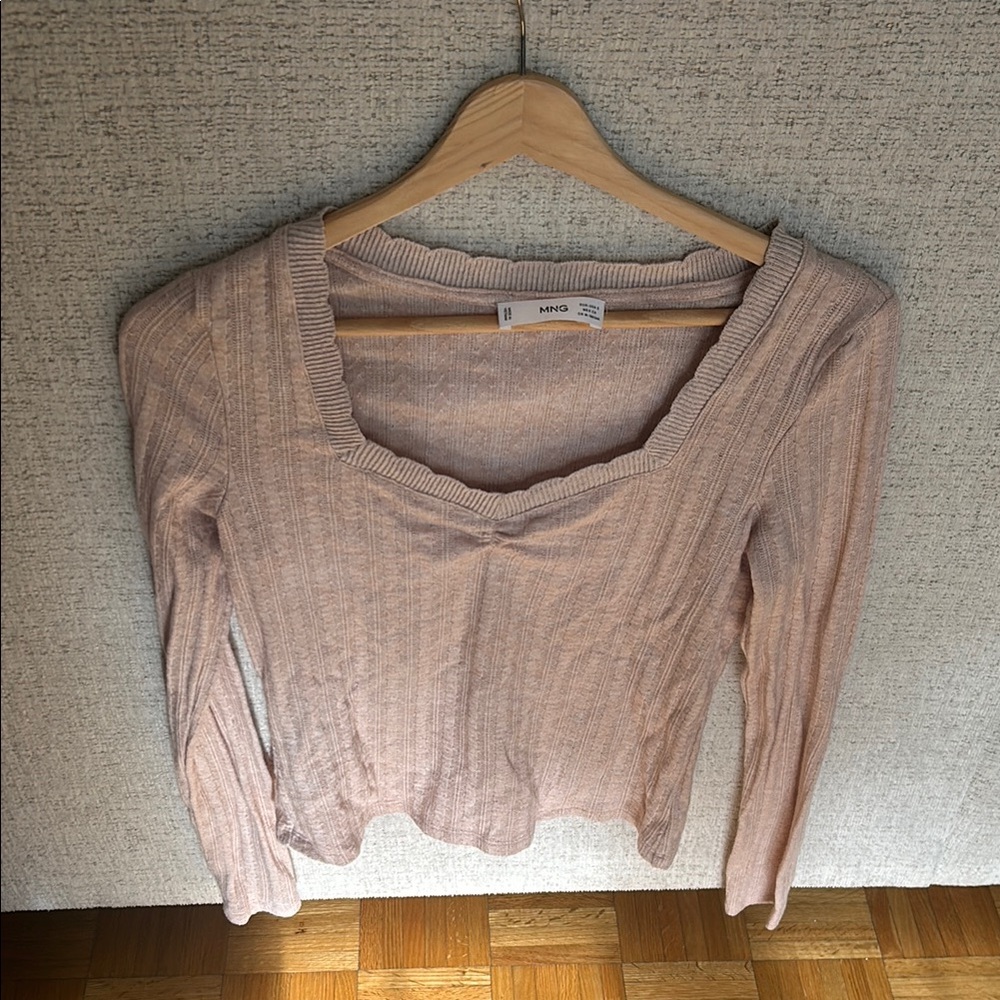 Mango Women's Pink Ribbed Top